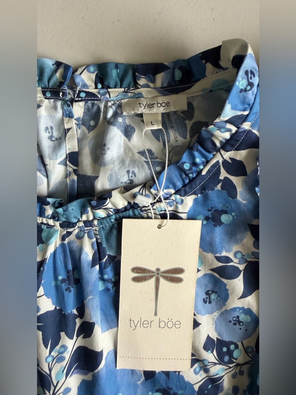 Tyler Böe Blue Floral Cotton Tiered Mini Dress NWT L - Picture 4 of 13
